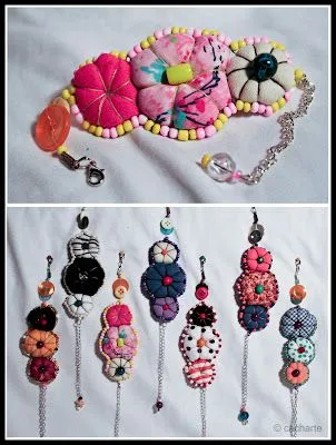 llenadepeces_english: Nuevas!! Pulseras con Flores de Tela!!