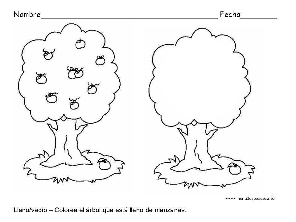 Lleno y vacío, manzanas - Fichas de conceptos básicos