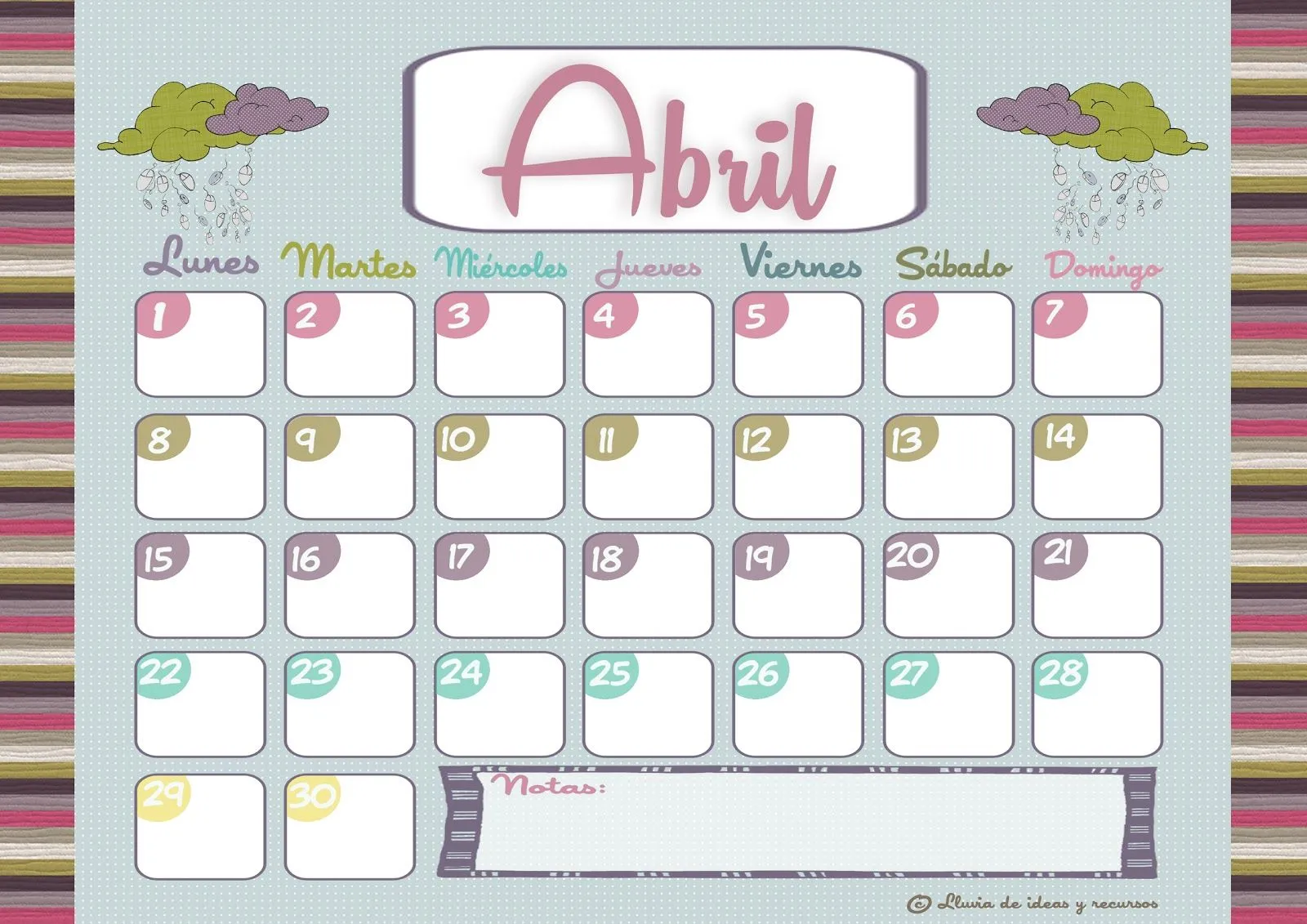 LLUVIA DE IDEAS: Descargables: Calendarios de Abril 2013