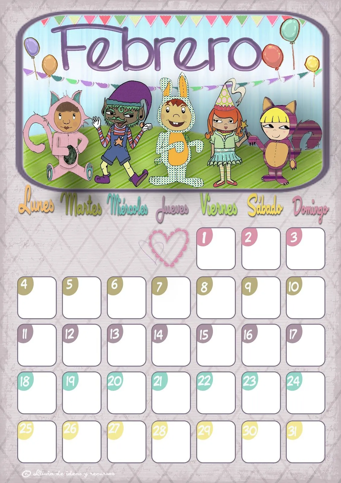 LLUVIA DE IDEAS: Descargables: Calendarios de Febrero 2013