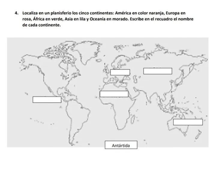 Localiza en un planisferio los cinco continentes: América en color naranja,  Europa en rosa, África en - Brainly.lat