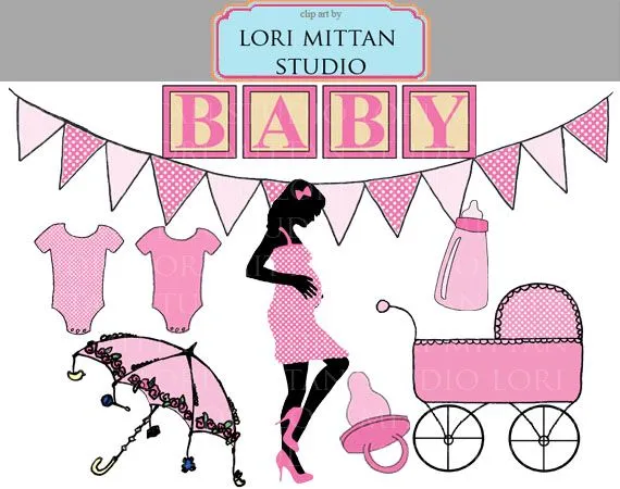 Lori Mittan Studio | Girl Baby Shower Clip Art, Pink Baby Clipart ...