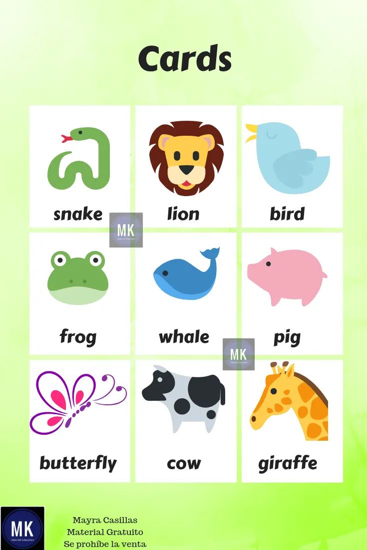 ⊛ Lotería de Animales en Inglés 【Para Imprimir Gratis】