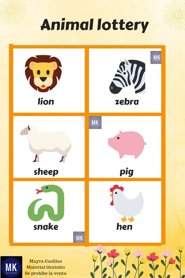 ⊛ Lotería de Animales en Inglés 【Para Imprimir Gratis】