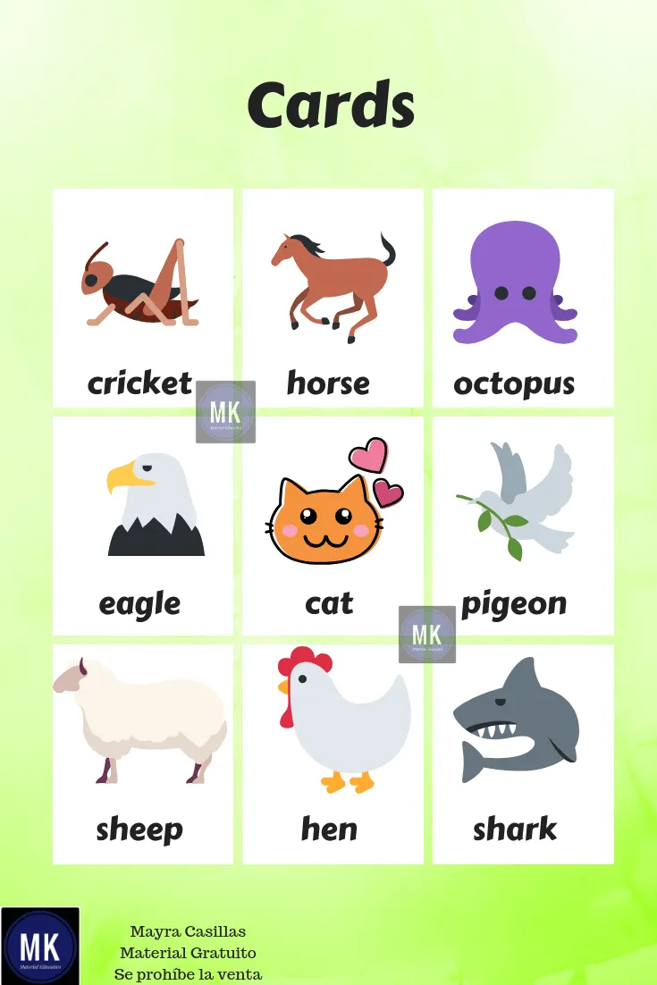 ⊛ Lotería de Animales en Inglés 【Para Imprimir Gratis】