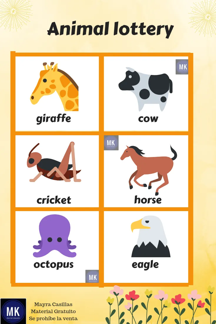 ⊛ Lotería de Animales en Inglés 【Para Imprimir Gratis】