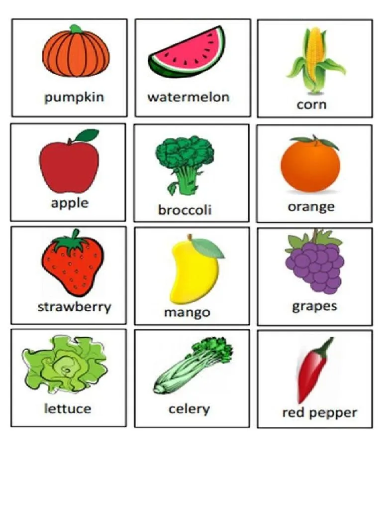 Loteria de Frutas en Ingles | PDF