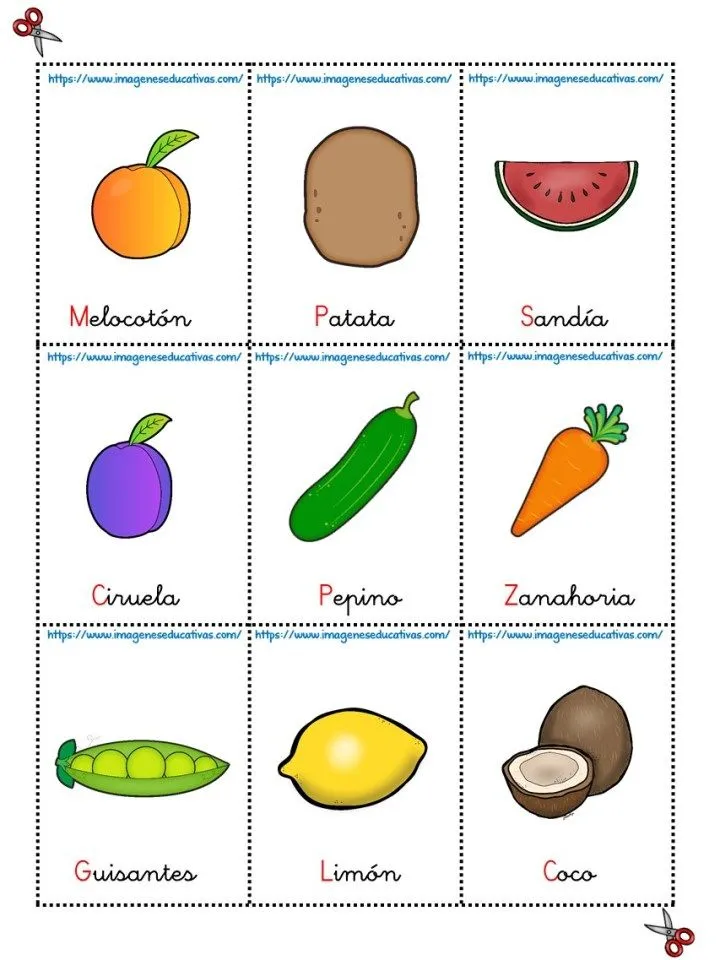 LOTERÍA DE IMÁGENES: FRUTAS Y VERDURAS – Imagenes Educativas