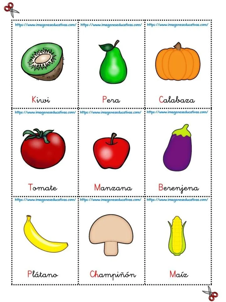 LOTERÍA DE IMÁGENES: FRUTAS Y VERDURAS – Imagenes Educativas