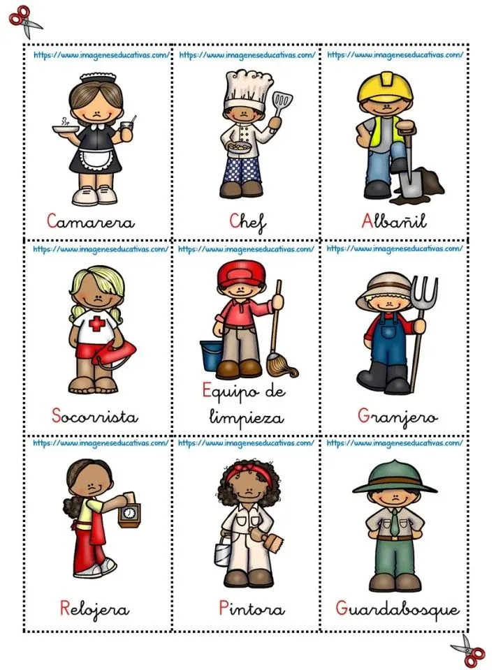 LOTERÍA DE IMÁGENES: OFICIOS Y PROFESIONES – Imagenes Educativas