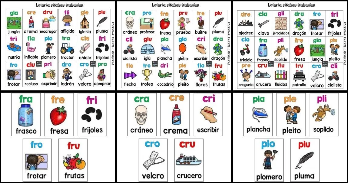 LOTERÍA DE SÍLABAS TRABADAS – Imagenes Educativas