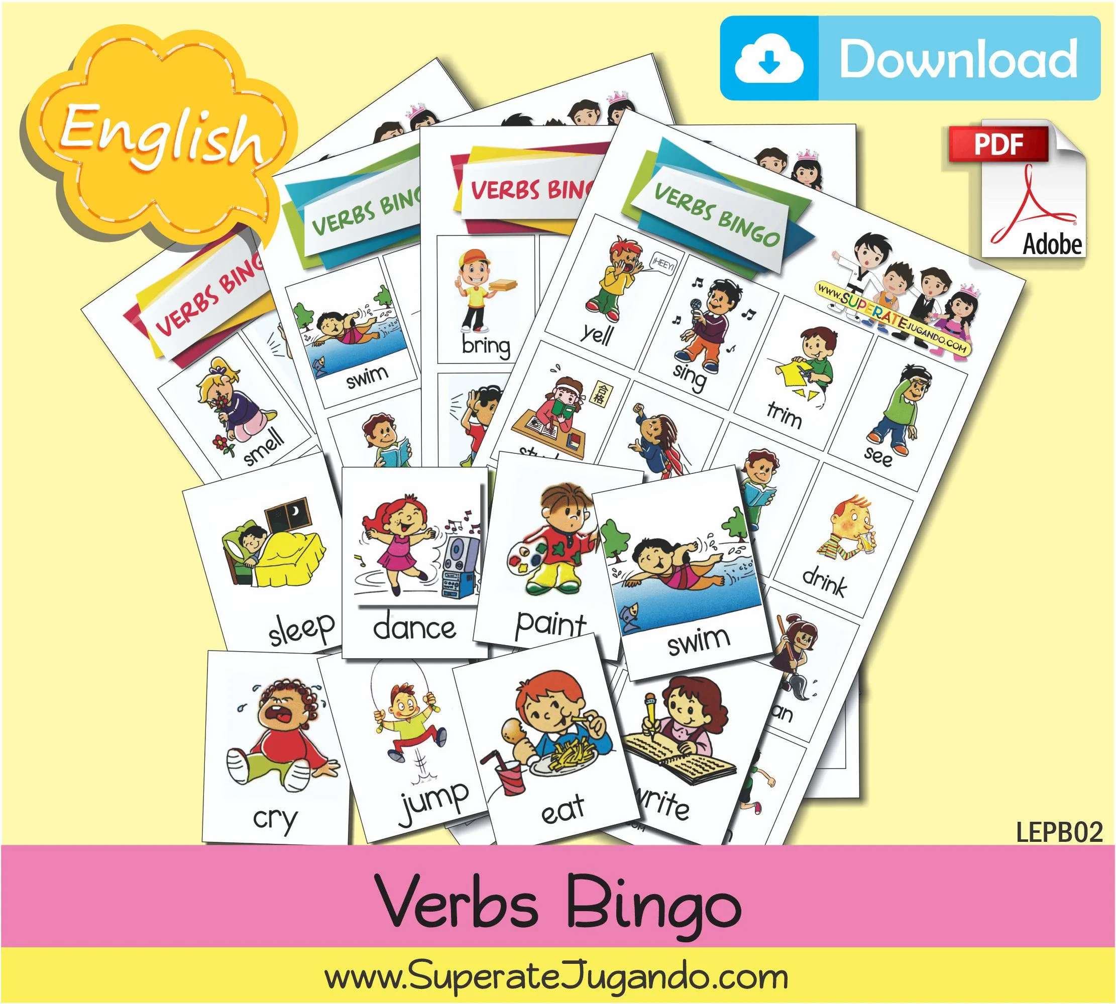 Lotería Verbos / Acciones en INGLES para imprimir Printable - Etsy México