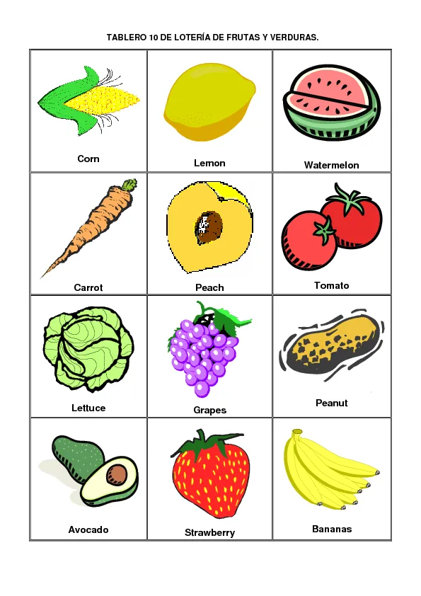 Loterias de frutas en inglés para imprimir - Imagui