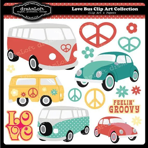 Love Bus Digital Clip Art Set for party themes, invitations ...