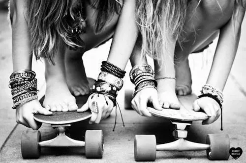 Love (girls,skating,black and white,summer,bracelets,hair)