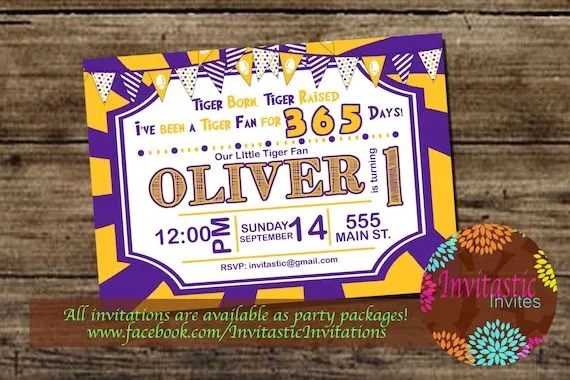 LSU Tigers 1st Birthday Invitation Louisiana State University