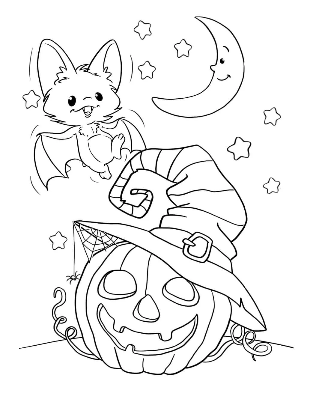 Luces de Calabaza y Murciélago de Halloween para colorear, imprimir e  dibujar –ColoringOnly.Com