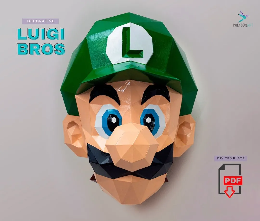 Luigi bros caper craft, super mario, mario party, diy mario bros, hobby, videogame room, papercraft, papertrophy, pdf template, videogame - Etsy México