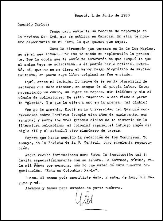 Luis Vidales: Carta de Luis Vidales a su hijo Carlos (