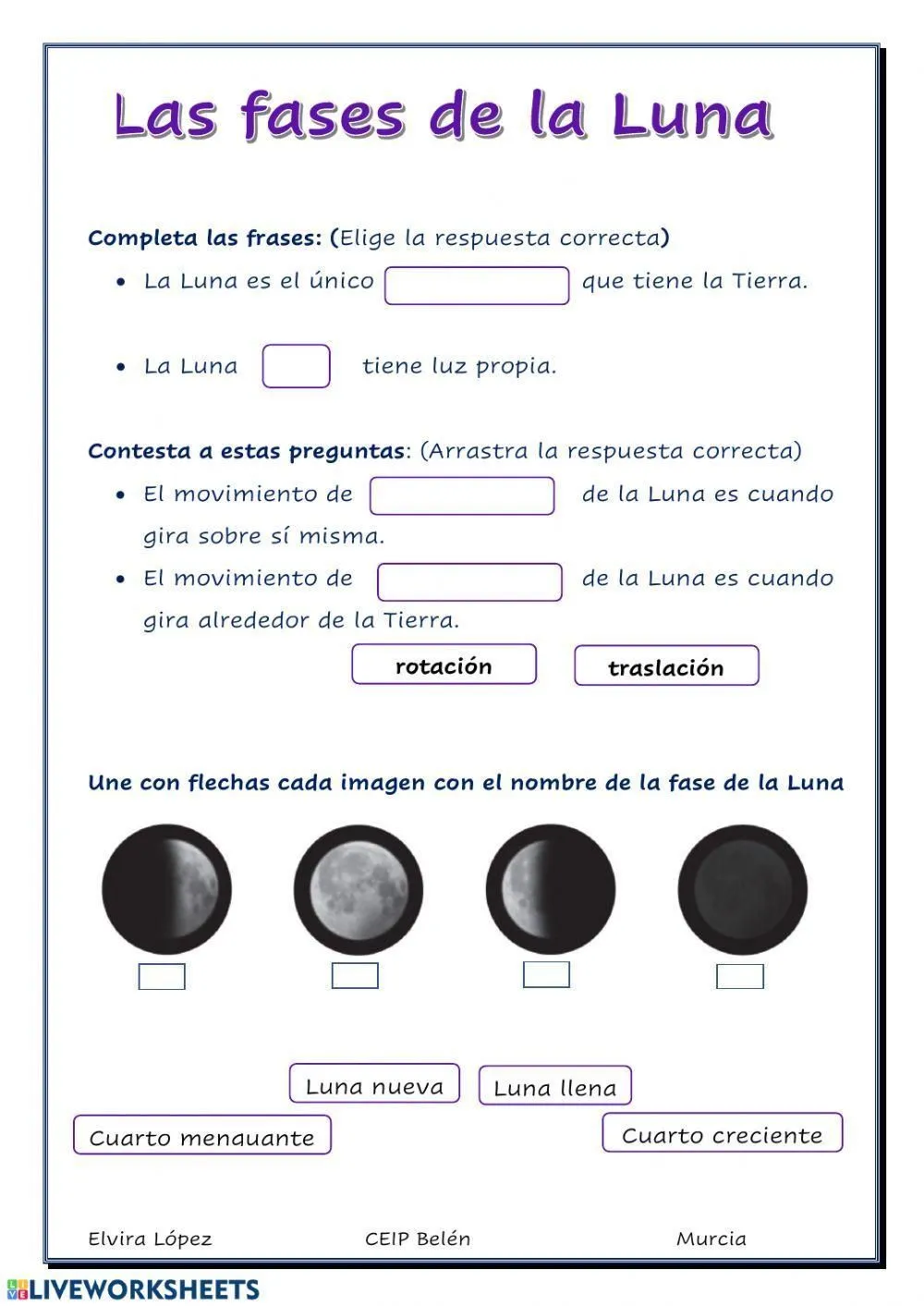 La Luna y sus fases worksheet | Live Worksheets