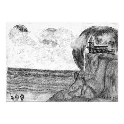 Tres lunas al día en la playa, dibujo de lápiz fotografía | Zazzle