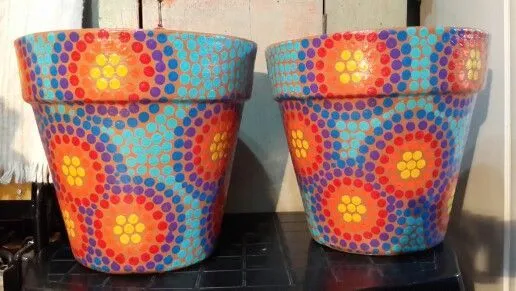 Macetas de cemento pintadas a mano. Turquesa. Turquoise Flowerpots ...