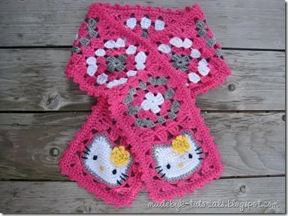 Made by K - Tutorials: Hello Kitty Granny Square Scarf Crochet Pattern