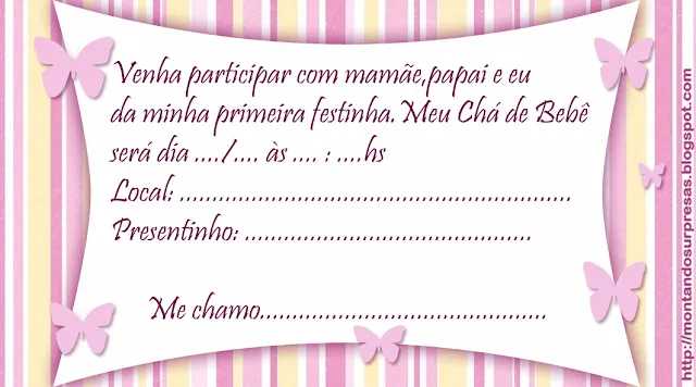 Mães adolescentes *-*: Convites de chá de bebê para imprimir (