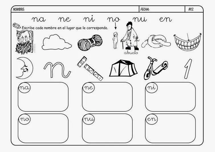 Maestra de Primaria: Fichas: na, ne, ni, no, nu, an, en, in, on, un.