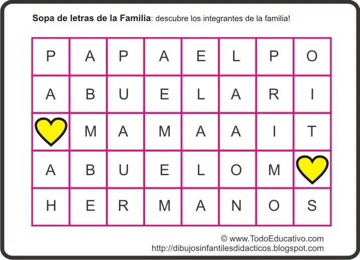 Sopa de letras de la familia - Imagui