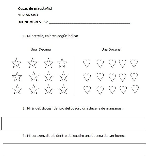 cosas de maestr@s: Ejercicios de decena y docena