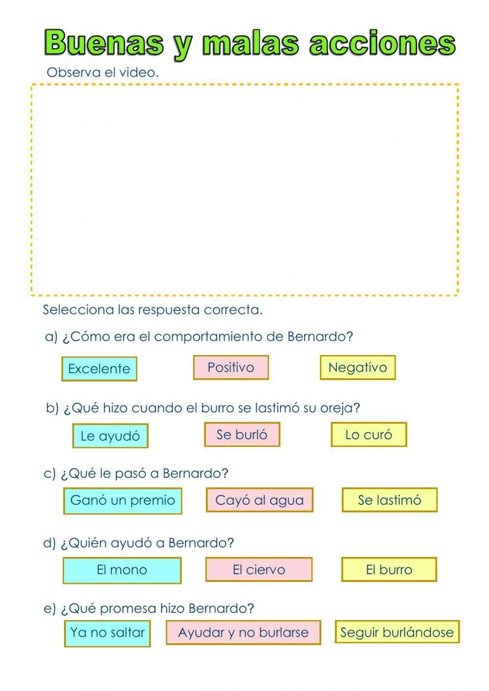 La buenas y malas acciones worksheet | Live Worksheets