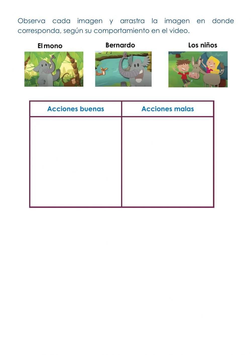 La buenas y malas acciones worksheet | Live Worksheets