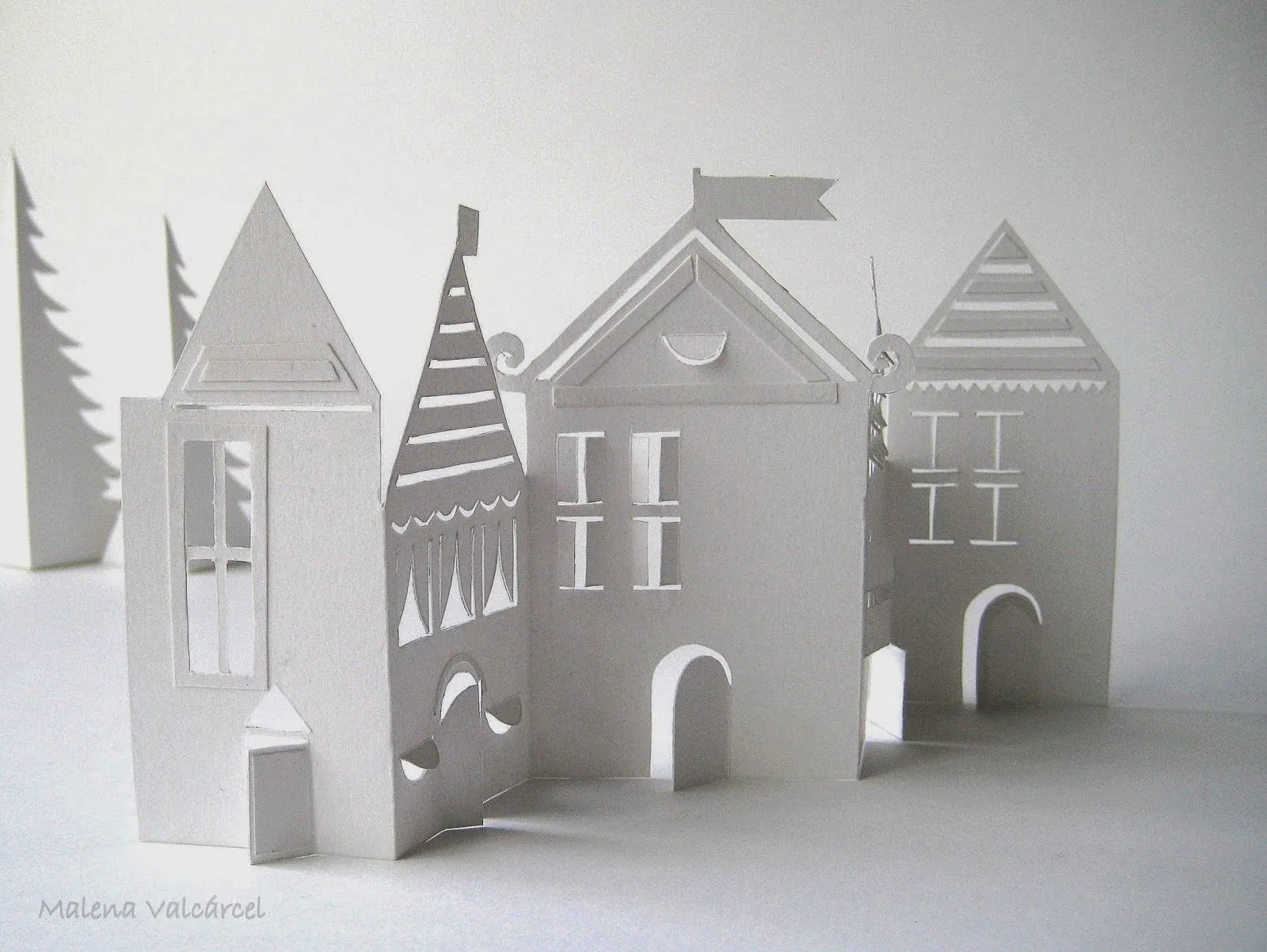 Malena Valcárcel original Art: Casitas de papel / Paper cut houses