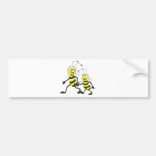 Mamá que camina con las abejas del dibujo animado etiqueta de ...