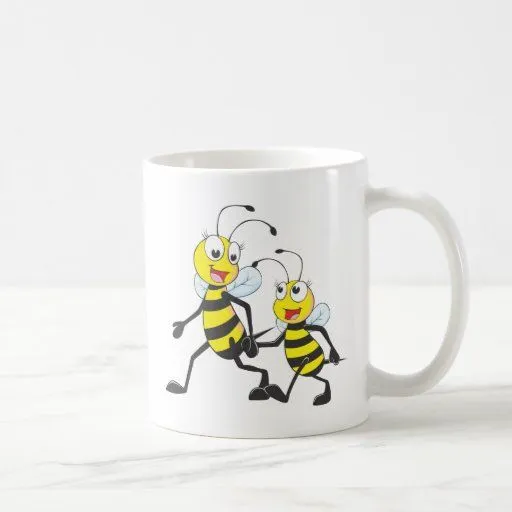 Mamá que camina con las abejas del dibujo animado taza de café de ...