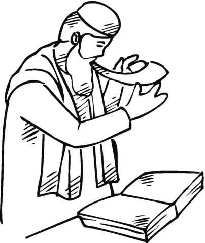 Man is blowing shofar during Synagogue worship coloring page ...