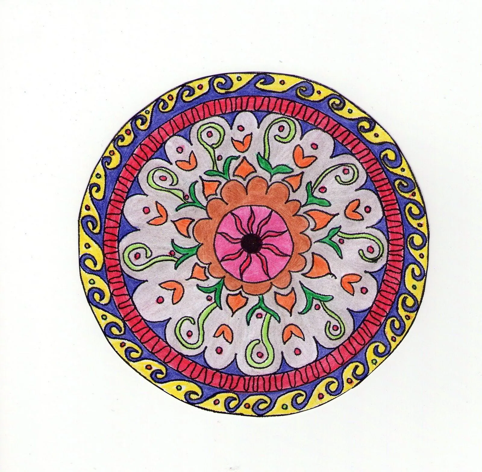 Mandalas Para Pintar: Mandala floral con ejemplo pintado