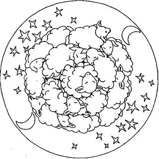 Mandalas Para Pintar: mandala de ovejas y estrellas