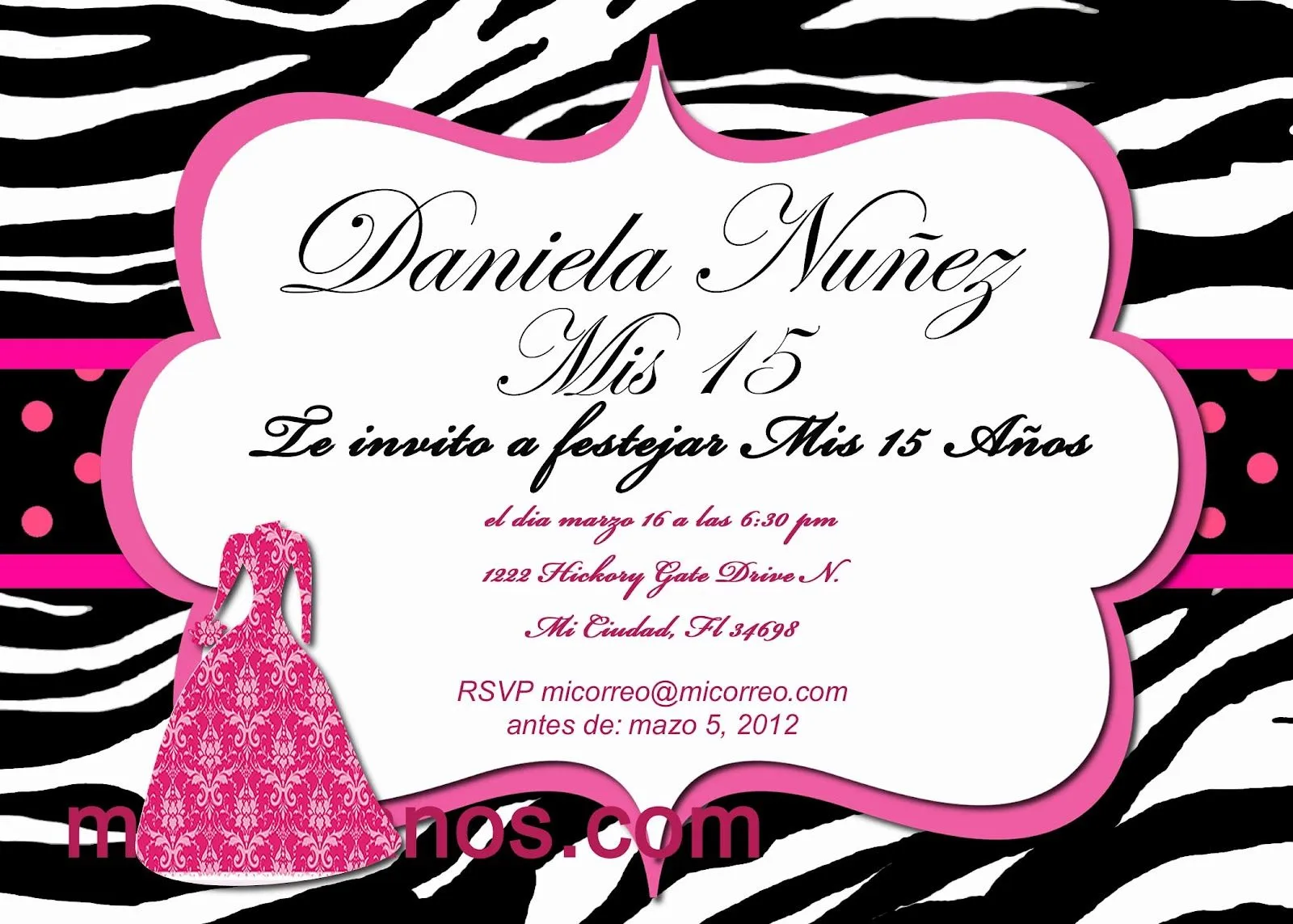 Mis 2 Manos: Made by My Hands: Invitaciones de Zebra para Quinceanera