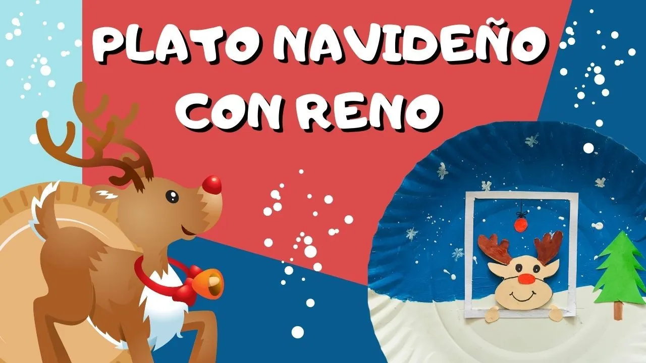 Manualidad de reno navideño con plato desechable