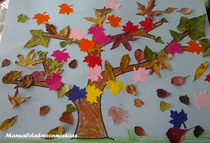 Manualidades con mis hijas: Árbol de otoño y sus hojas