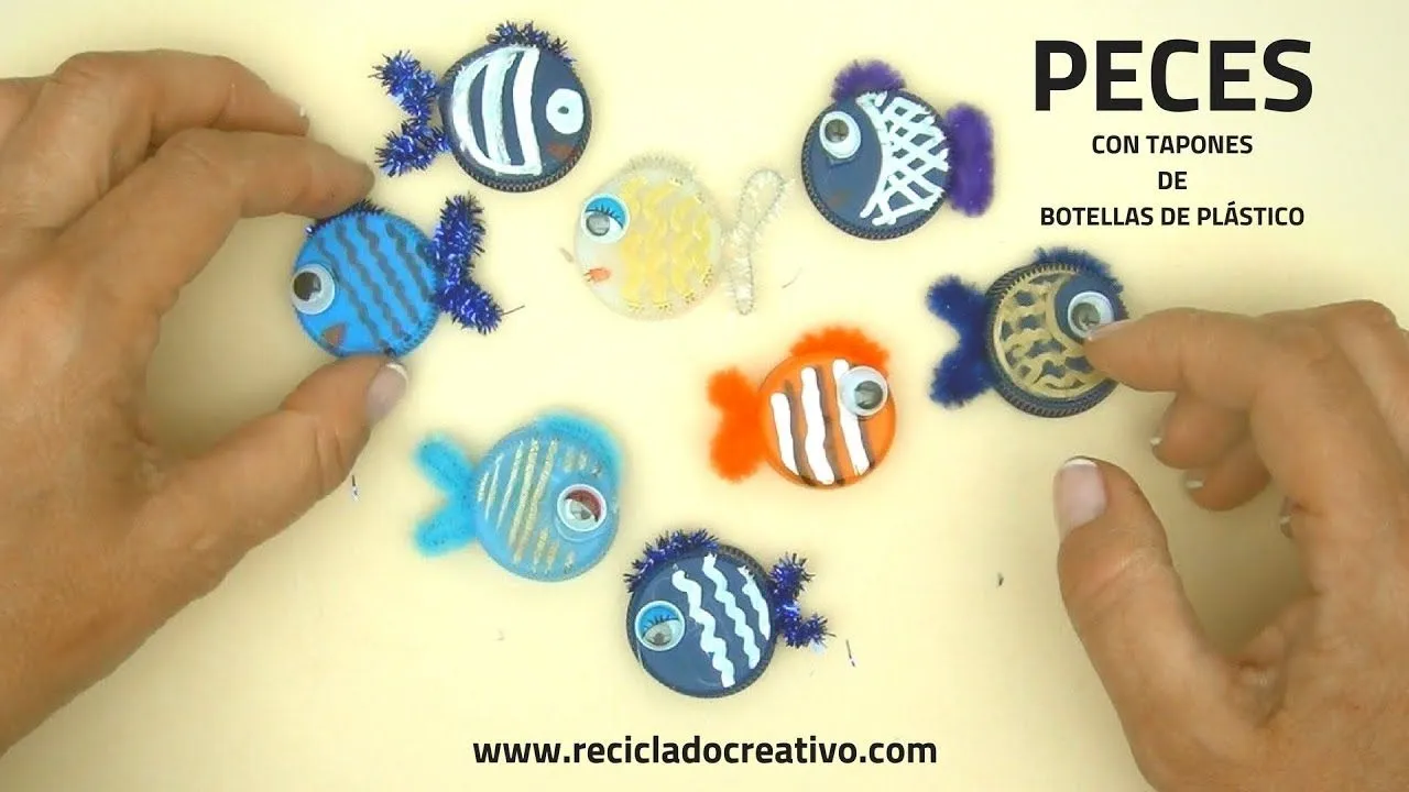 Manualidades con niños - Cómo hacer peces con tapones de botellas de  plástico