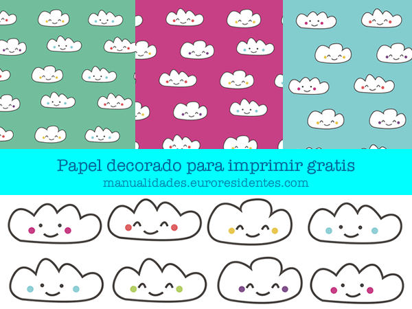 Manualidades: Papel decorado nubes kawaii