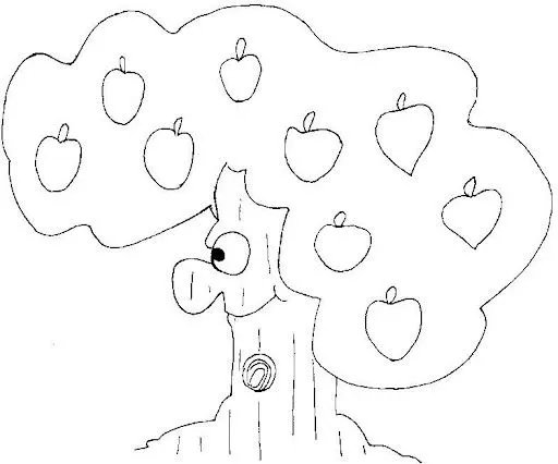 Dibujo de un árbol con manzanas para colorear - Imagui