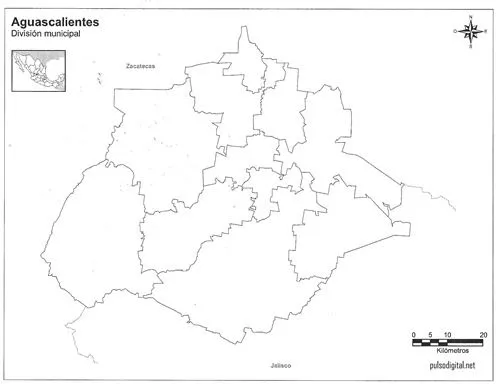 Mapa del Estado de Aguascalientes sin nombres de los municipios ...