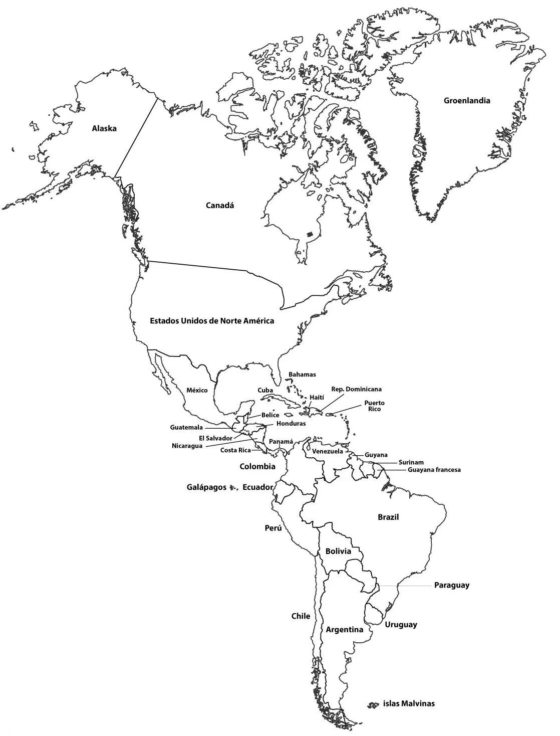 Mapa de América blanco y negro - Mapa de América