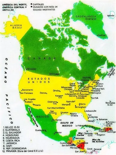 Mapa de América del Norte, América Central y Antillas a colores ...