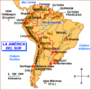 Mapa de la América del Sur