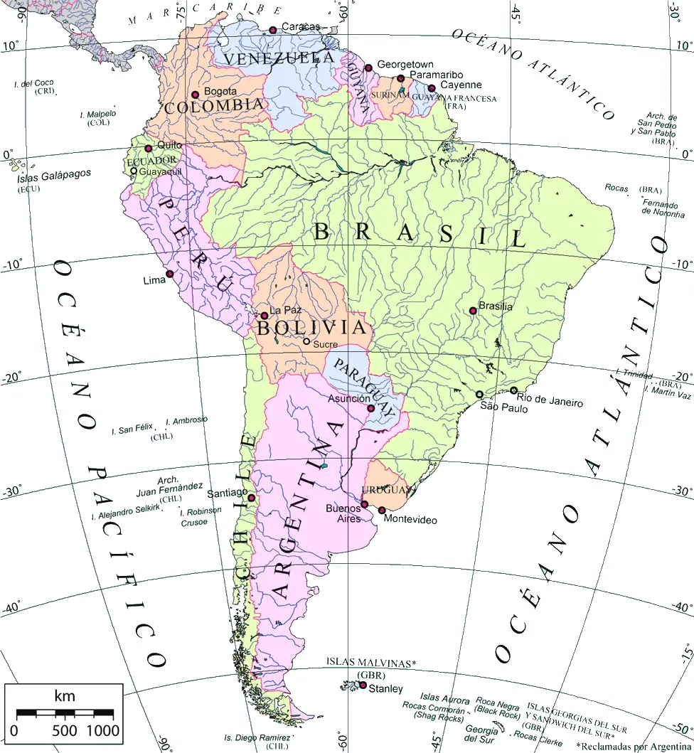 Mapa de América del Sur en español - Tamaño completo